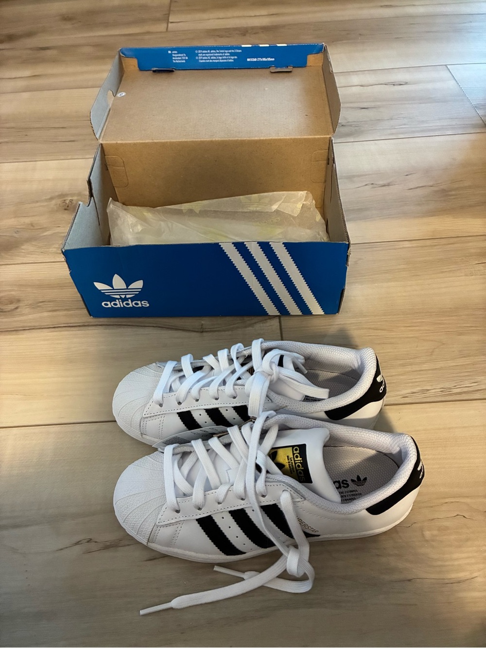 adidas White Sneakers with Black Stripes - Superstar Shell-Toe